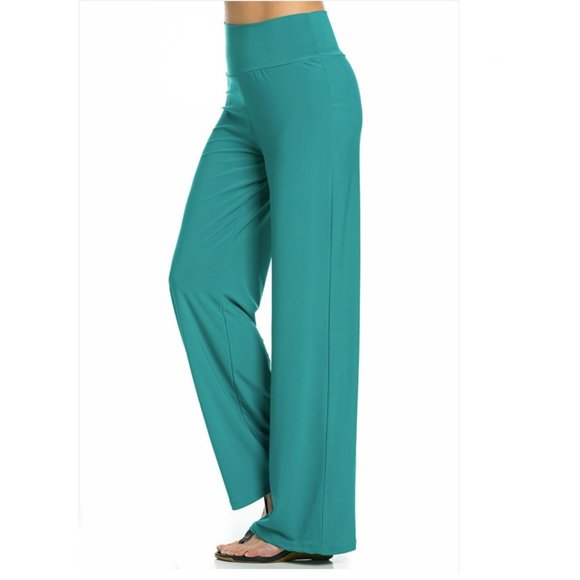 Azules Women's Poly Span Comfy Stretch Palazzo Pants, S,M,L,XL,Jade, Made in USA - Picture 3 of 4